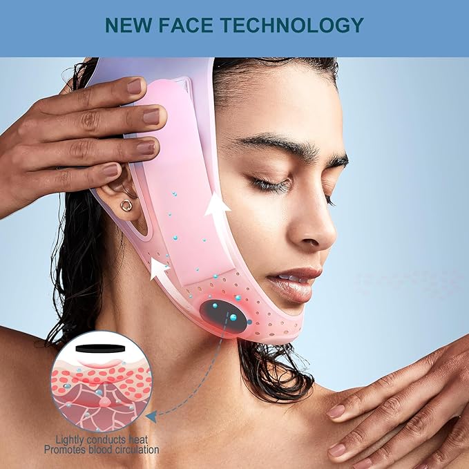 Face Slimming Mask, Pink Facial Toning Device for Face Lifting, Blood Circulation, Neck Firming