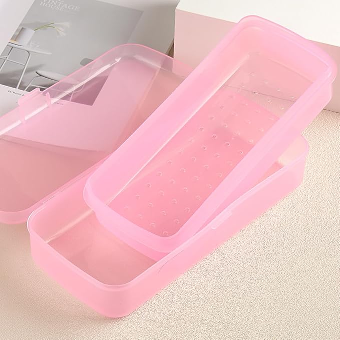 FSpronail Nail Tool Sterilizer Box, Fully Transparent Disinfection Container Tray for Nail Tools Organizer with Strainer for Tweezers Manicure Equipment Nails Salon Supplies Art Accessories - Pink