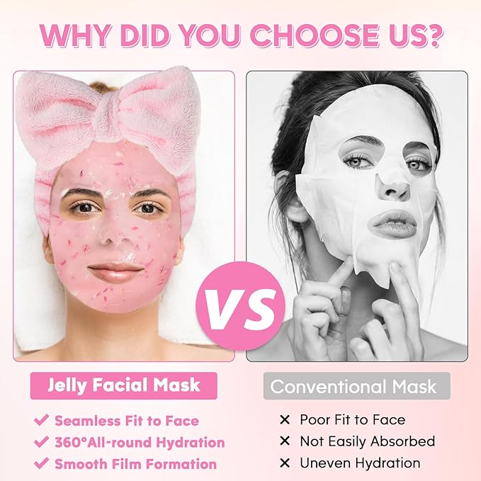 Jelly Masks for Facials Professional, 10 Flavors Hydrating Jelly Face Mask Powder with Mixing Bowl Set, Peel Off Hydrojelly Mask for Moisturize, Nourish & Soothe, Valentines Day Gifts for Women