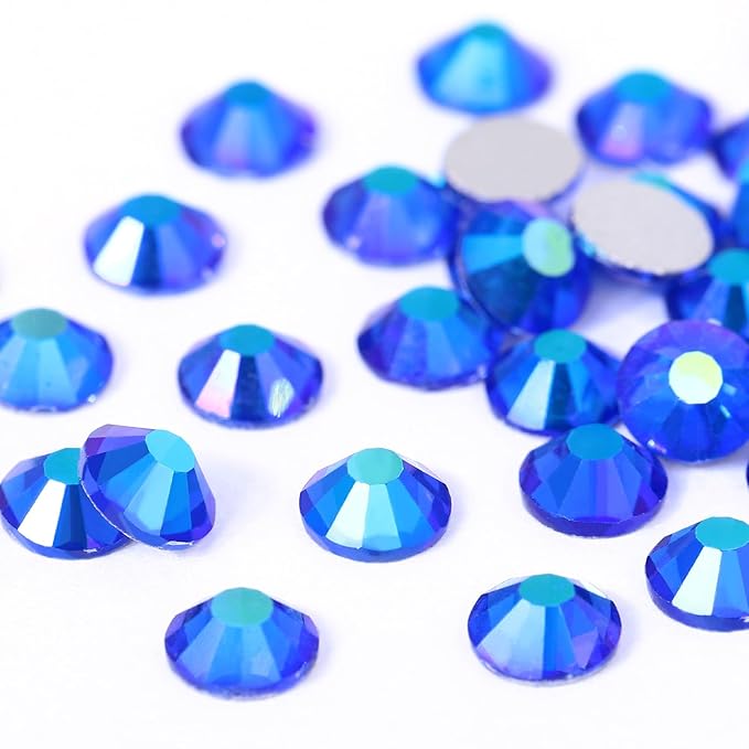 Novani Rhinestones 3000Pcs Flatback Crystal Round Loose Gemstones Glass Rhinestones for Crafts Makeup Nail Art Clothes Shoes DIY Decorations(SS10, 2.7-2.9mm,Sapphire AB)
