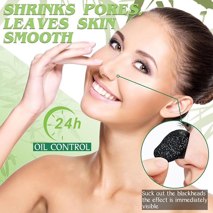 Blackhead Remover Strip, Deep Cleansing Charcoal Strips, Powerfully Absorbs Blackheads, Whiteheads & Oil-control Nose Strip, Nose Pore Strips for Unisex & All Skin Types