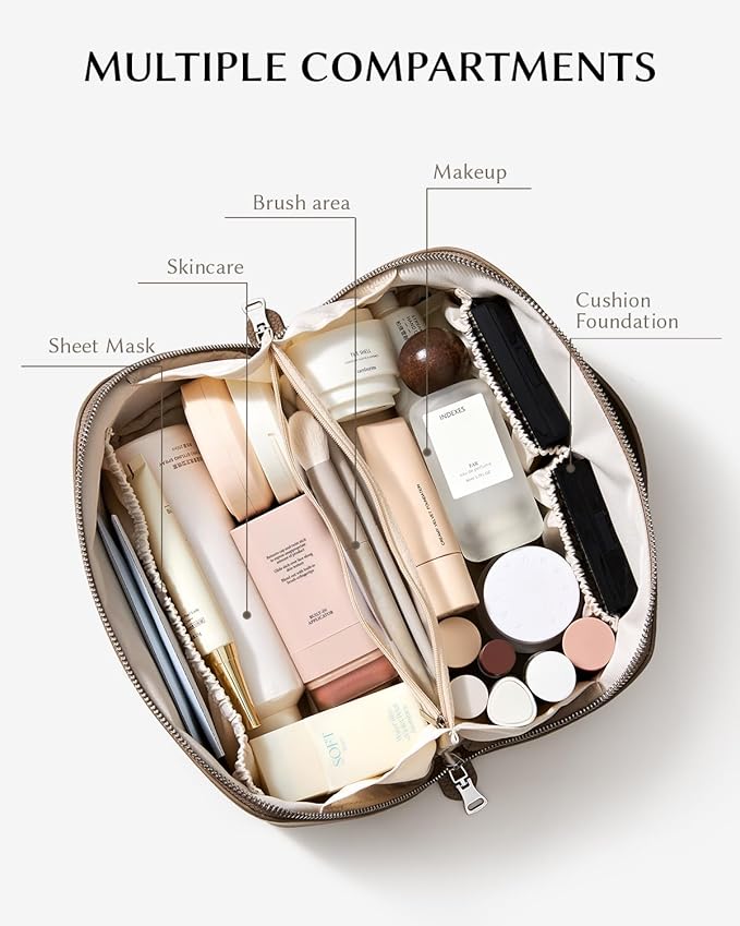 EACHY Makeup Bag,Large Capacity Travel Makeup Bag,Waterproof Portable Open Flat Toiletry Bag Cosmetic Bag with Divider and Handle