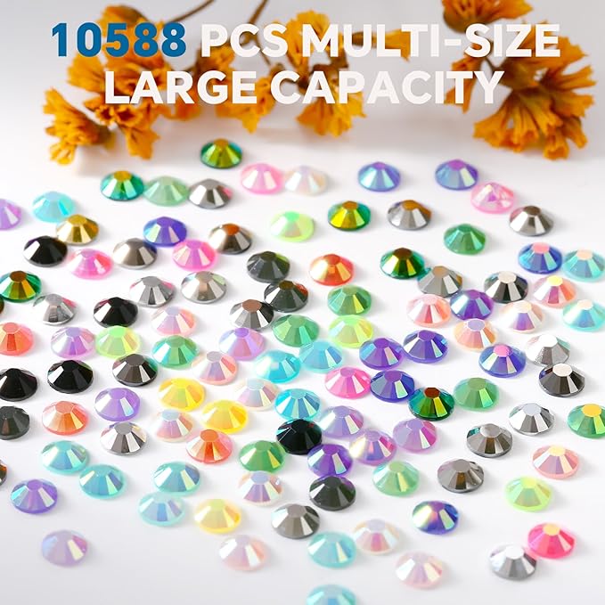 10588Pcs 5mm Jelly Rhinestones Kit- Resin Mixed Color Rhinestones for Nail Clothes Shoes Tumblers Decoration Flat Back Round