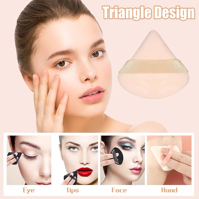 Pimoys 6 Pieces Powder Puff Face Triangle Makeup Sponge Soft Velour Puffs for Loose Powder Setting Powder Blender Foundation Sponge Beauty Makeup Tool, Valentines Day Gifts for Women
