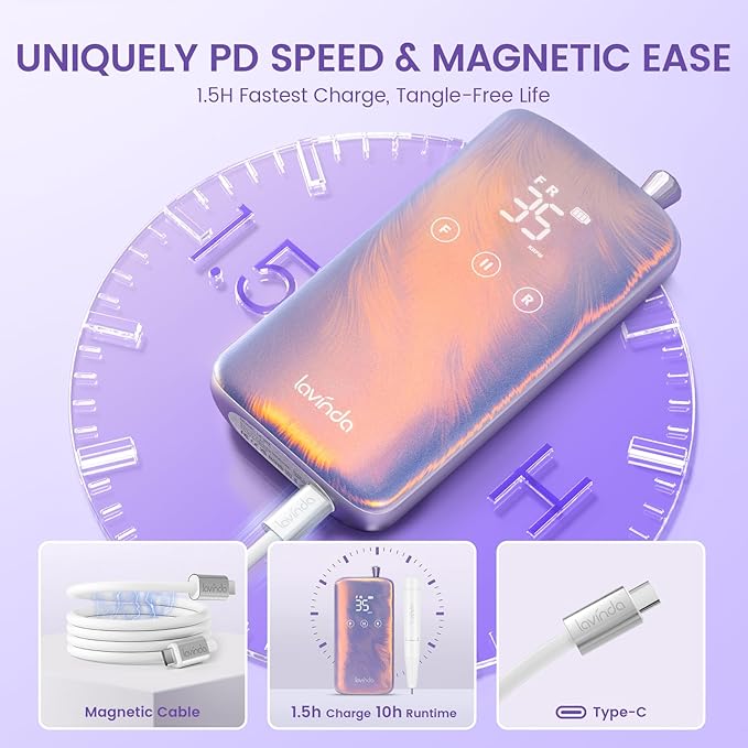 Lavinda Professional Nail Drill - 35,000 RPM Rechargeable Electric Nails File with Cordless Motor, Fast Charge & 3000mAh, 8-Piece Nail Drill bits Set for Manicure/Pedicure (Iridescent Pearl)