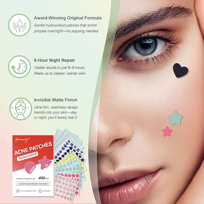 Pimple Patches for Face, Bright Shimmer Hydrocolloid Acne Patches, Zit Covers & Spot Stickers for Blemish Care with Tea Tree Oil, Salicylic Acid & Centella, 3 Sizes (10mm, 12mm, 14mm), 400 Count