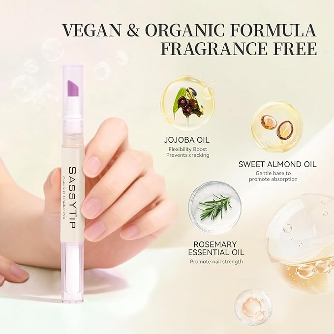 SASSYTIP Cuticle Pusher Oil Pen - Cuticle Remover & Nail Oil Pen with Rose & Lavender &Fragrance Free Scents, Portable Nail Care Pen for Work, Moisturizes & Strengthens Dry Cuticles (Fragrance Free)