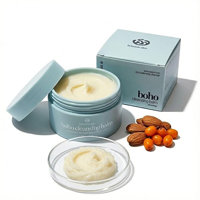 BOHO Skin Cleansing Balm - Hydrating & Moisturizing Facial Cleanser & Makeup Remover Balm for All Skin Types - Natural Deep Pore Cleanser with Vitamin E & Botanical Extracts (2oz)