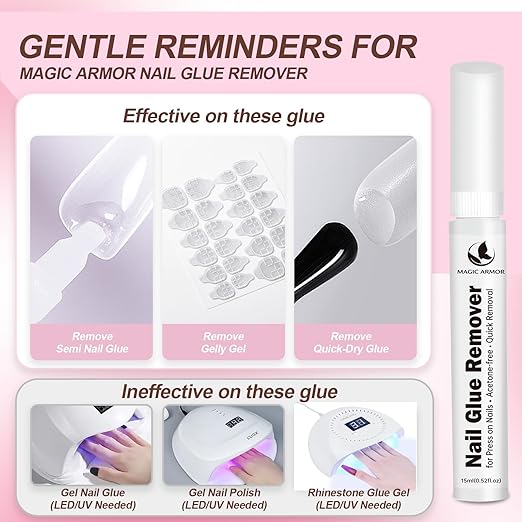 Semi Solid Nail Glue for Press-On Nails, No U V Lamp Needed, Quick-Drying Gel for Long-Lasting Fake Acrylic Nails, Includes Remover