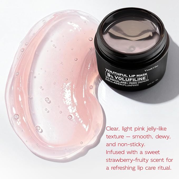 YouthVibe Lip Sleeping Mask Overnight Moisturizing – 5% Volufiline, Squalane, Shea Butter, PDRN & Collagen Hydrating Lip Mask Treatment for Lip Care, Dry & Flaky Lips