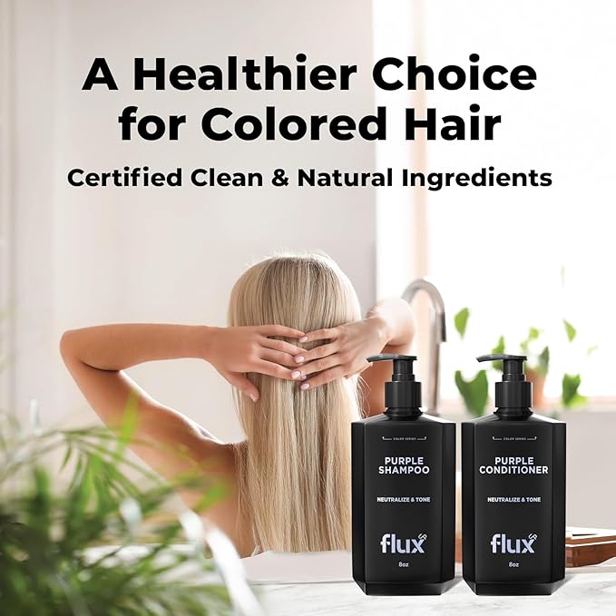 FLUX UP Purple Shampoo and Conditioner for Blonde Hair Women & Men – Blonde & Silver Hair Toning – Anti-Brass Sulfate Free Shampoo and Conditioner - 8 fl oz