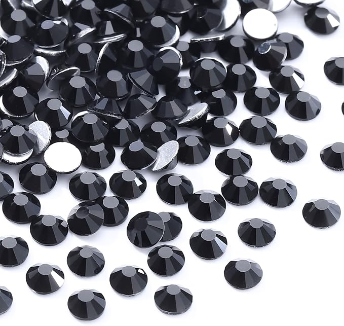 Meibite Black Flatback Rhinestones, Glass Rhinestones for Nail Art and Craft, Glue Fix, Loose Crystal Gemstones(Black, SS30, 288pcs, 6.4-6.6mm)
