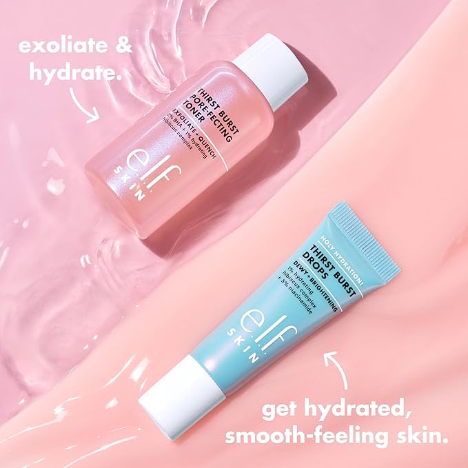 e.l.f. Skin Thirst Burst Dew-O, Travel-Sized Skincare Set, Exfoliating Facial Toner & Hydrating Serum Drops, Gives Skin A Dewy, Bouncy Glow, Vegan & Cruelty-Free