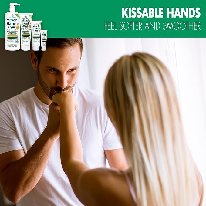 Miracle Hand Repair Cream for Dry Cracked Hands 1 oz Best Healing Hand Cream with 60% Aloe Vera - Non-Greasy Moisturizer for Working Hands - Fast Absorbing Lotion for Extremely Dry Skin (12-Pack)