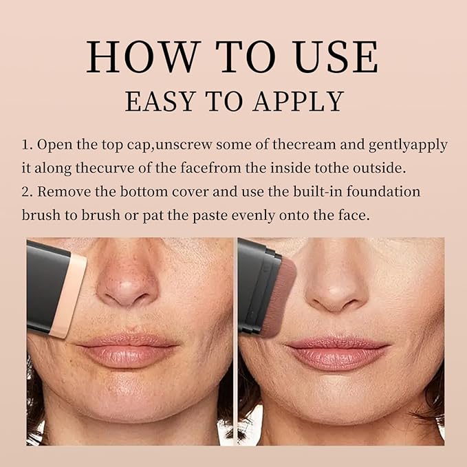 Dual-Ended Foundation & Concealer Stick with Built-in Brush, Long-Wear Matte Korean Full-Coverage Makeup, Waterproof Hydrating Contour for All Skin Tones (05#DEEP WHEAT)