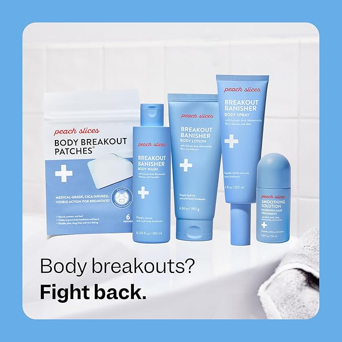 Peach Slices - Body Breakout Patches (6 ct) - Overnight Body Pimple Patches - Hypoallergenic - Flexible & Painless - Cica & Hydrocolloid Bandages - Vegan & Cruelty Free - Korean Skin Care & Beauty