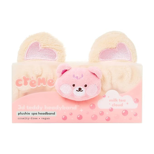 The Crème Shop Boba Bears 3D Teddy Headyband | Spa Headband | Headband for Washing Face | Skincare Headbands | Headbands for Women (Milk Tea Cloud)