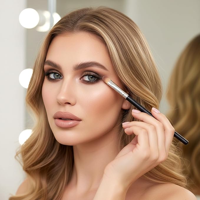 12 Pcs Concealer Brush, Eyeshadow Brush Flat Concealer Brushes Small Eyeshadow Brushes Makeup Applicator for Brow Tools for Cream Liquid Shadows Blending Mini Eye Applicator Smudge