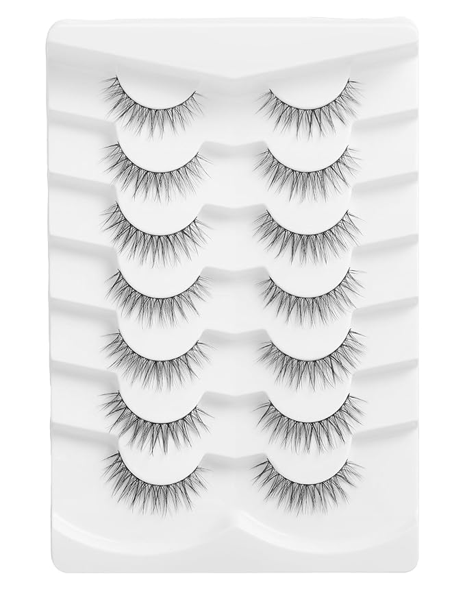 Eyelashes Natural Look Short Wispy False Lashes Thin Band C Curl Mink Lashes 11 mm Volume Demi Wispies False Eyelashes 7 Pairs S11
