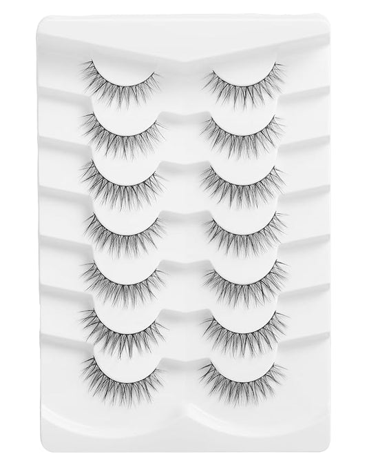 Eyelashes Natural Look Short Wispy False Lashes Thin Band C Curl Mink Lashes 11 mm Volume Demi Wispies False Eyelashes 7 Pairs S11