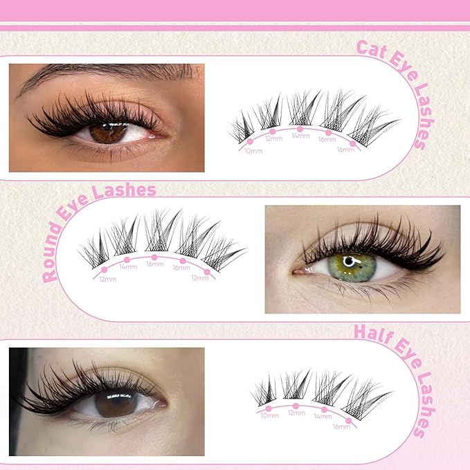 Natural Lash Clusters Wispy Lash Cluster Eyelash Extensions Cat Eye Eyelash Clusters 144PCS Individual Lashes Clusters 10-16MM DIY Lash Extension by Pleell