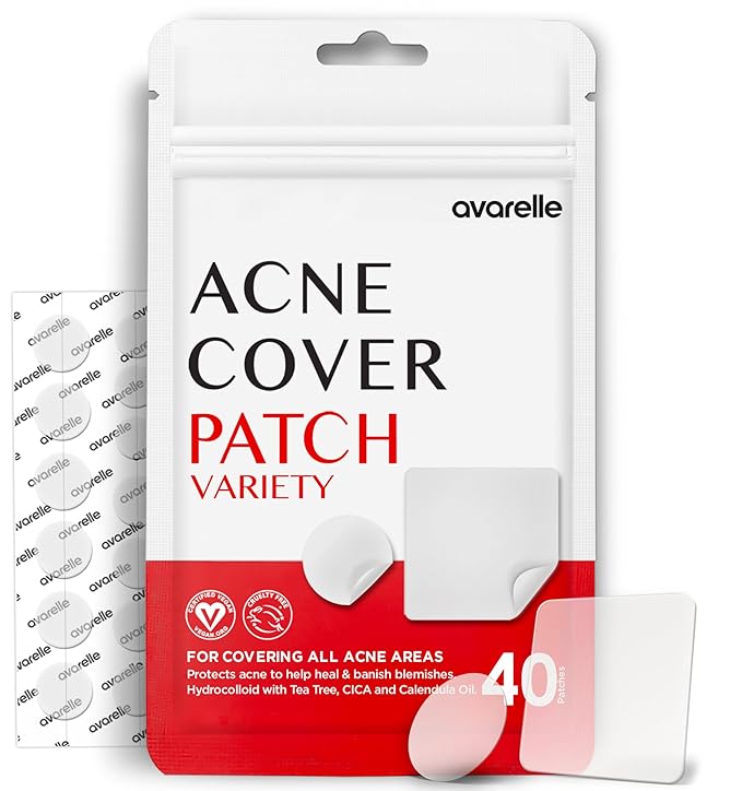 AVARELLE Pimple Patches (40 Count) Hydrocolloid Acne Patches, Acne Treatment for Blemishes and Zit with Tea Tree Oil, Calendula Oil and Cica Oil for Face, Vegan, C (40 CT + 80 CT + Fit + Variety)