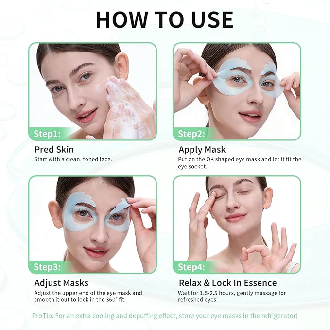 OK Shape Eye Masks, 360° Fit Under Eye Patches with Collagen and Lavender Flower Extract, Firming Eye Masks for Puffy Eyes, Wrinkles, Self Care Gifts for Women - 18 Pairs, Calm Green