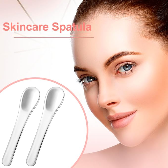 Pndeyo 3pcs Mini Metal Makeup Spatula, Reusable Cosmetic Cream Spatulas Spoon, Skincare Scoop Applicator Facial Massage Beauty Tools for Mixing and Sampling Face Eye Cream- Silver