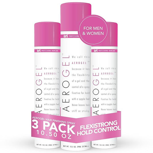 TRI Design Aerogel Hairspray - Hair Finishing Spray for Styling, Volumizing and Holding Curly Hair with Flexible Hold - For Women and Men - Pack of 3 (10.5 oz)