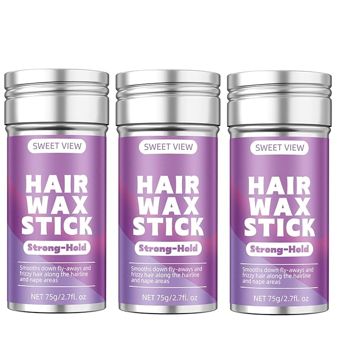 SWEET VIEW 3PCS Hair Wax Stick, Flexible Hold Slick Back Hair Pomade/Balm for Tame Flyaways, Frizz, Sleek Ponytail, Bun, Styling Accessory Cream/Gel for Women, Girls