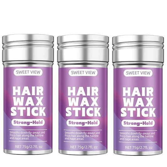 SWEET VIEW 3PCS Hair Wax Stick, Flexible Hold Slick Back Hair Pomade/Balm for Tame Flyaways, Frizz, Sleek Ponytail, Bun, Styling Accessory Cream/Gel for Women, Girls