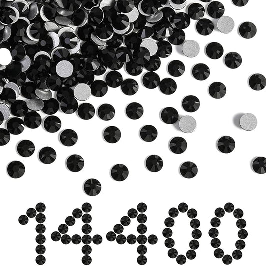 Beadsland Flatback Rhinestones Bulk,14400pcs Black Rhinestones for Nails Crafts Clothes DIY Decoration, Jet Black, SS20, 4.6-4.8mm