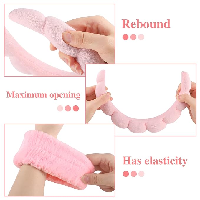 WSICSE Sponge Pink Spa Headband for Washing Face, Valentines Skincare Headbands Puffy Padded Keep Hair Dry Self Care Gifts for Women