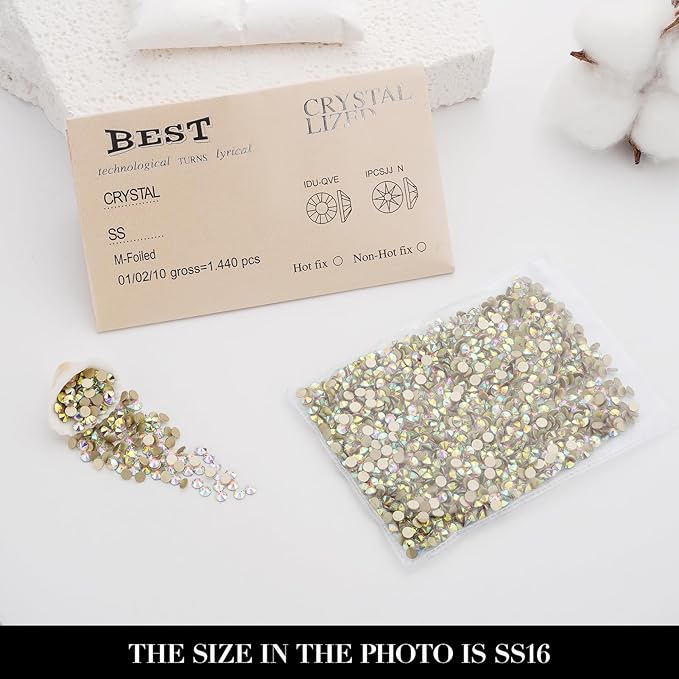 Novani Crystal AB Rhinestones 1440pcs Flat Back Round Rhinestone Style 2088 Sparkly Crystal Gemstones for Nail Art and Crafting SS16,3.8-4.0mm