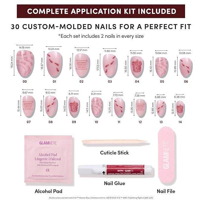 Harry Potter™ x Glamnetic Press On Nails - Marauder's Map™ | Semi-Transparent & Opaque Color Changing Graphic Short Oval Nails in a Glossy Finish | 15 Sizes - 30 Nail Kit with Glue