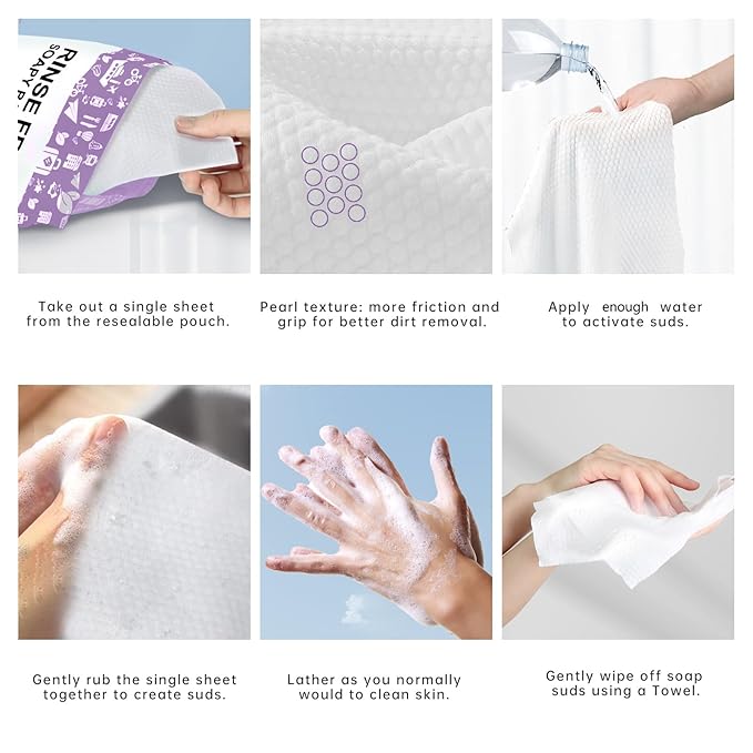 8 Packs XL No Rinse Body Wipes for Adults Bathing, Rinse Free Bathing Shower Wipes for Adults. Soap Infused, Disposable Body wipes for Elderly 200 PCS for Camping, Elderly, Post Surgery, Gym