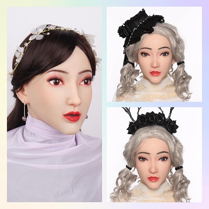 Realistic Masks Adults Human Face, Silicone Female Head Mask Cosplay Novelty Full Face Halloween Crossdresser Party