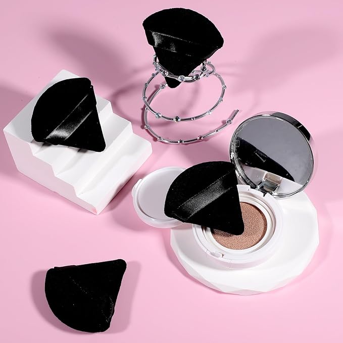 Pimoys 6 Pcs Powder Puff, Valentines Day Gifts Face Soft Triangle Makeup Puff Velour Makeup Sponge for Loose Powder (Black)