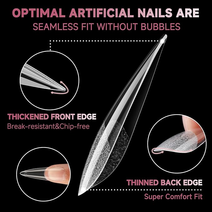 UNA GELLA Stiletto Gel Nail Tips Long: Full Cover 312pcs Half Matte Stiletto Gel Tips Press On Nails for Faster Gelly Nail Extension, Clear False Fake Acrylic Nails 12 Sizes for Her