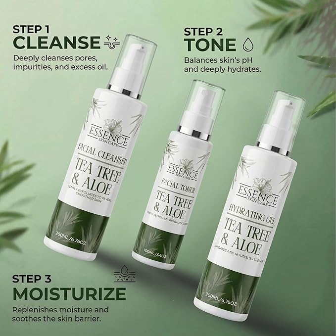 Essence Skin Care Tea Tree & Aloe Facial Toner, Hydrating Mist with Calendula Extract, Black Willow Bark, Salicylic Acid, Refreshing Spray for Balanced Skin, Pore Refining, Lightweight Formula