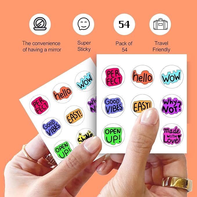 Acne Pimple Patches for Face 54 Count with Mirror Case for Day & Night Use - Hydrocolloid Pimple Pads, Emoji-Themed Blemish Dots, Clear Skin Treatment (Feel Text)