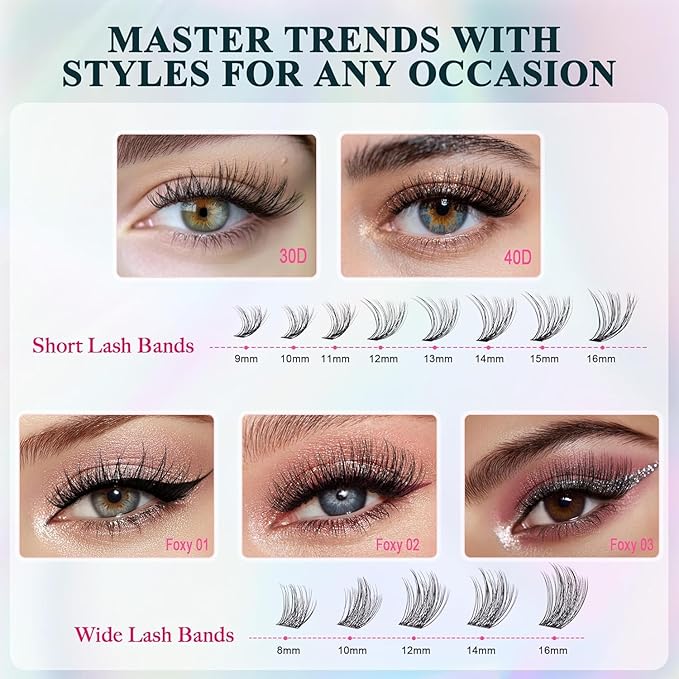 Lash Clusters 30D40D50D60D Lash Clustes Kit Natural Fluffy Lashes Eyelash Extension Kit D Curl False Eyelashes for Starter DIY at Home