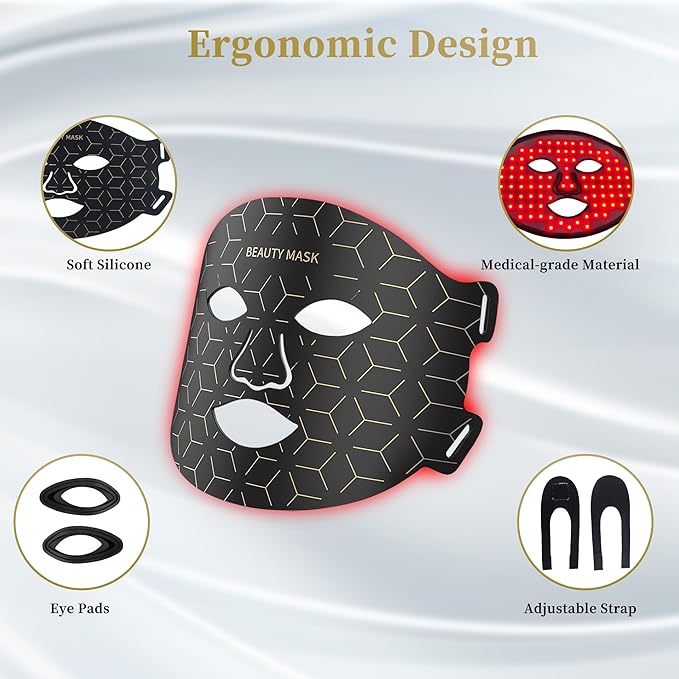 Red Light Therapy for Face & Neck, Red Light Mask with 850nm NIR, 7-1 Colors LED Light Therapy mask, Rechargeable LED Face & Neck Mask for Anti-Aging, Skin Firming & Radiant Glow at Home