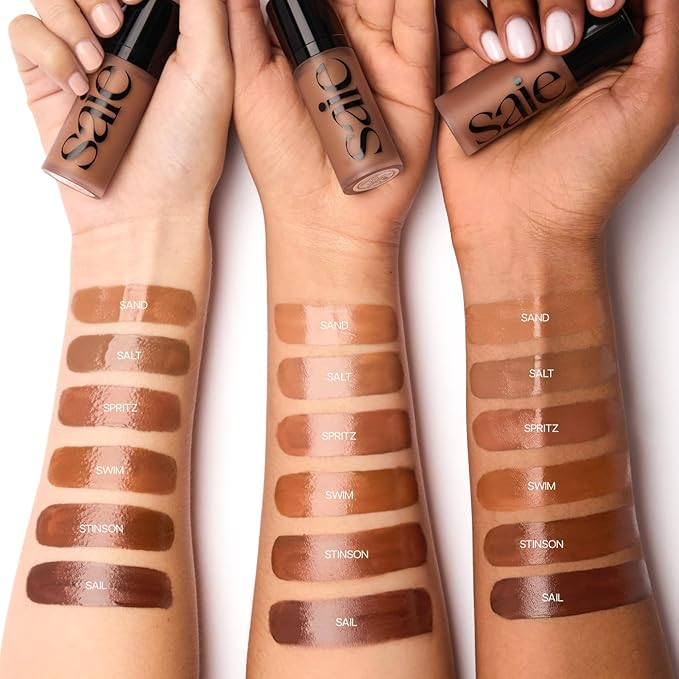 Saie Dew Bronze - Hydrating Liquid Bronzer Stick For a Sun Kissed Glow - Liquid Contour Stick Infused with Nourishing Skin Care Ingredients - Sculpted Face Makeup Essential - Swim (0.4 oz)
