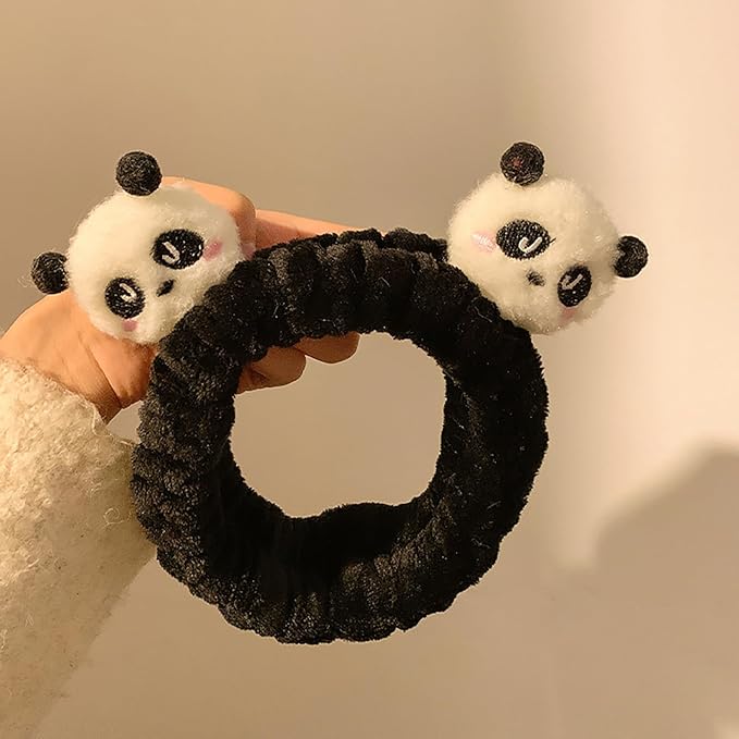 Gniwhd 6PCS Cute Cat Ears Spa Headband for Washing Face Makeup Skincare Headband with Wrist Bands, Sleepover Party Supplies for Women/Teen Girl Trendy Stuff Present (6PCS Panda, standard size)