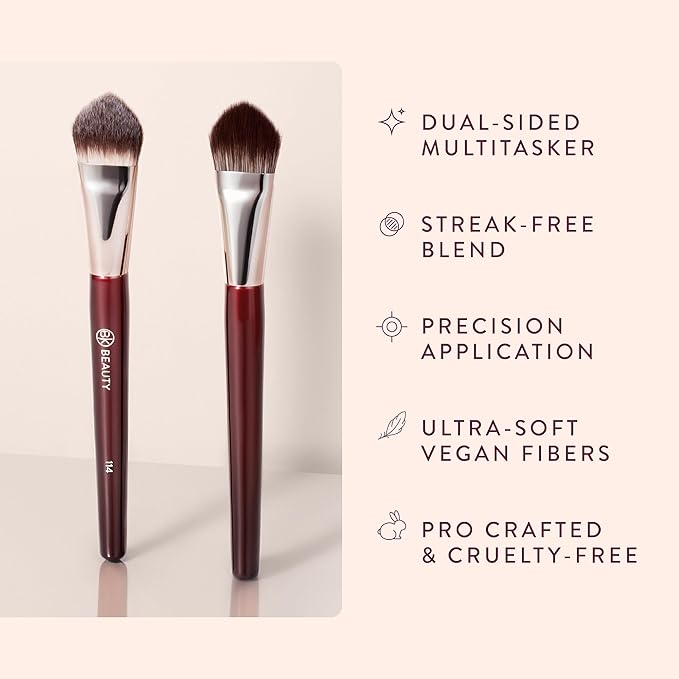 BK BEAUTY 114 DUAL-SIDED CONCEALER BRUSH – Precision Concealer & Powder Makeup Brush for Under-Eyes, Blemishes, and Touch-Ups, Soft Vegan Bristles