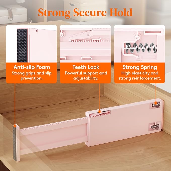 Lifewit 6 Pack Drawer Dividers 4" High, 11-17" Adjustable Drawer Organizers for Clothes, Expandable Dresser Separators in Bedroom/Bathroom/Kitchen/Fridge/Office Organization and Storage, Pink