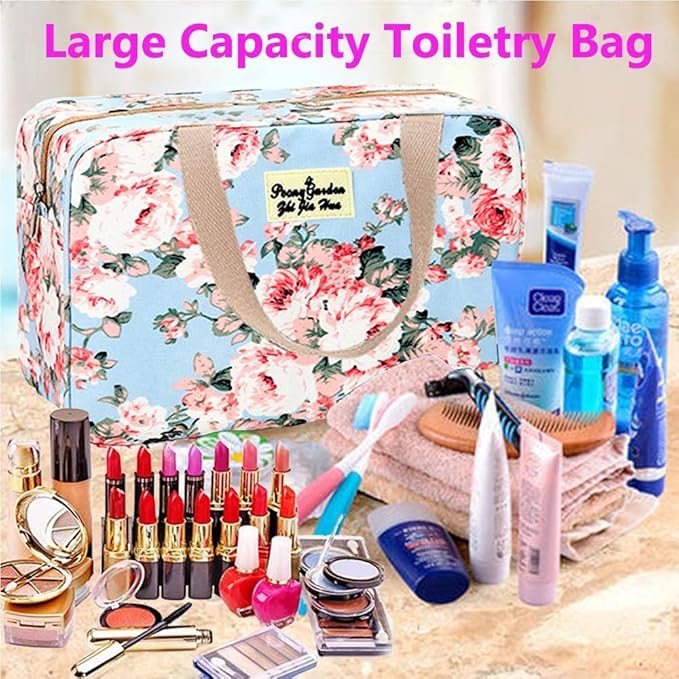 Hjkiopc Large Makeup Bag Toiletry Bag for Women Make Up Bag Cosmetic Bag Toiletries Bag Brush Bags for Traveling (Peony Flower)