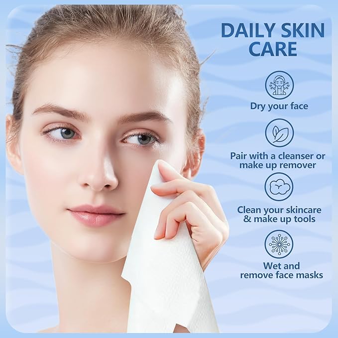 Dorahoney Disposable Face Towels Travel, 12"×12" Extra Large Face Towelettes, Ultra Soft Facial Towels for Sensitive Skin, Makeup Remover Dry Wipes, 60 Count (3 Packs of 20)