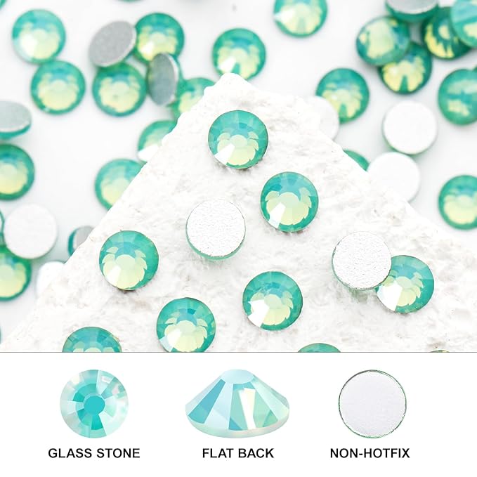 Novani 576 Pieces Flatback Rhinestones Glass Round Gems Green Opal Crystals for Nail Art DIY Crafts Clothes Shoes,SS30,6.4-6.6mm